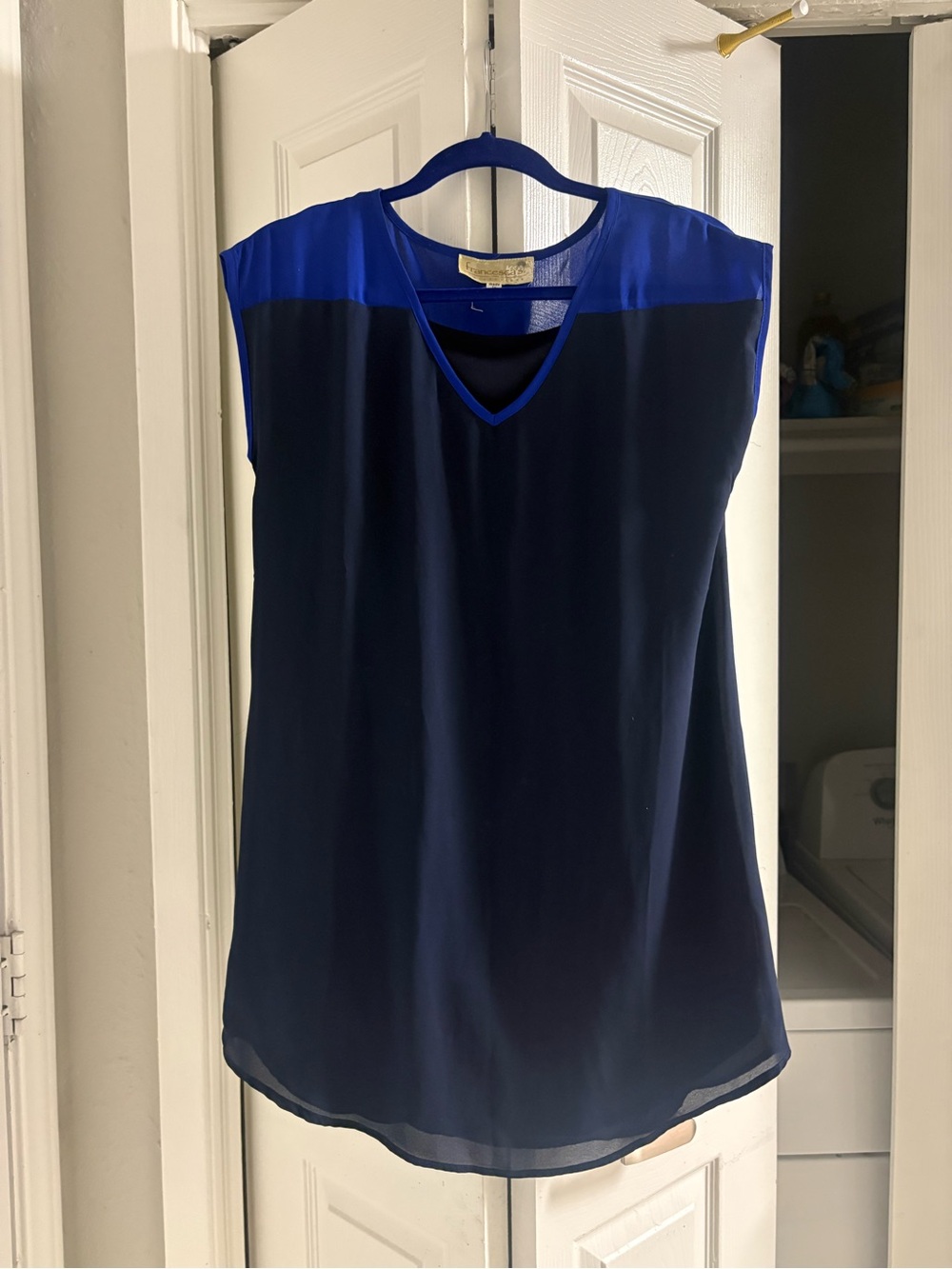 Francesca's Collections Navy and Royal Blue V-Neck Cap-Sleeve Tunic Dress